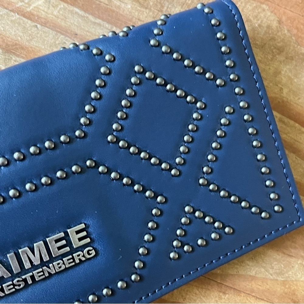 Aimee Kestenberg 100% Genuine Leather Wallet Navy Blue Studded NWT - Picture 7 of 11